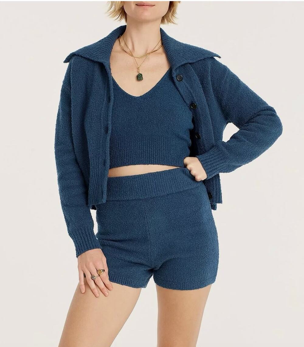 J.Crew Deep Midnight Crop Sweater Tank and Short Fleece Boucle Set Size Small S